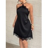 image:imageGORGLITTER Womens Plus Size Satin Lace Halter Dress Sexy Party Club DressBlack