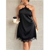 image:imageGORGLITTER Womens Plus Size Satin Lace Halter Dress Sexy Party Club DressBlack