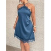 image:imageGORGLITTER Womens Plus Size Satin Lace Halter Dress Sexy Party Club DressBlue