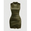 image:imageGORGLITTER Womens Satin Lace Mini Dresses Fall Wedding Guest Dress DressyArmy Green