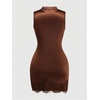 image:imageGORGLITTER Womens Satin Lace Mini Dresses Fall Wedding Guest Dress DressyBrown