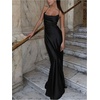 image:imageGORGLITTER Womens Satin Maxi Dress Draped Halter Wedding Guest DressesBlack