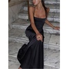 image:imageGORGLITTER Womens Satin Maxi Dress Draped Halter Wedding Guest DressesBlack