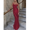 image:imageGORGLITTER Womens Satin Maxi Dress Draped Halter Wedding Guest DressesBurgundy