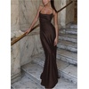 image:imageGORGLITTER Womens Satin Maxi Dress Draped Halter Wedding Guest DressesCoffee Brown