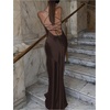 image:imageGORGLITTER Womens Satin Maxi Dress Draped Halter Wedding Guest DressesCoffee Brown