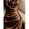 image:imageGORGLITTER Womens Satin Mini Halter Dress Cinched Waist Night Out DressesBrown
