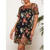 image:imageGORGLITTER Womens Sheer Embroidered Floral Mesh Dresses Top Y2K OutfitsBlack Floral
