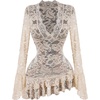 image:imageGORGLITTER Womens Y2K Lace Mini Dress Sexy Sheer Long Sleeve Flare DressApricot