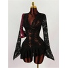 image:imageGORGLITTER Womens Y2K Lace Mini Dress Sexy Sheer Long Sleeve Flare DressBlack
