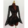 image:imageGORGLITTER Womens Y2K Lace Mini Dress Sexy Sheer Long Sleeve Flare DressBlack