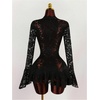 image:imageGORGLITTER Womens Y2K Lace Mini Dress Sexy Sheer Long Sleeve Flare DressBlack
