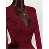 image:imageGORGLITTER Womens Y2K Lace Mini Dress Sexy Sheer Long Sleeve Flare DressBurgundy