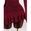 image:imageGORGLITTER Womens Y2K Lace Mini Dress Sexy Sheer Long Sleeve Flare DressBurgundy
