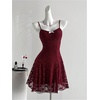 image:imageGORGLITTER Womens Y2k Lace Goth Mini Dress Mesh A Line Short DreesesBurgundy