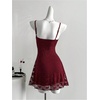image:imageGORGLITTER Womens Y2k Lace Goth Mini Dress Mesh A Line Short DreesesBurgundy