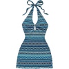 image:imageGORGLITTER Womens Crochet Halter Mini Dress Cut Out Backless Knit SundressBlue Chervon