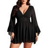 image:imageGORGLITTER Womens Plus Size Renaissance Dress Mesh Bell Long Sleeve Deep V Smocked Waist Medieval Peasant DressesBlack