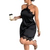 image:imageGORGLITTER Womens Plus Size Satin Lace Halter Dress Sexy Party Club DressBlack