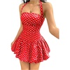 image:imageGORGLITTER Womens Polka Dots Halter Mini Dress Y2K Vintage Bubble DressesRed