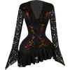 image:imageGORGLITTER Womens Y2K Lace Mini Dress Sexy Sheer Long Sleeve Flare DressBlack