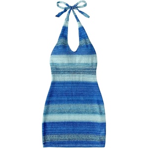 image:imageGORGLITTER Womens Crochet Halter Mini Dress Cut Out Backless Knit SundressBlue