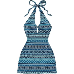 image:imageGORGLITTER Womens Crochet Halter Mini Dress Cut Out Backless Knit SundressBlue Chervon