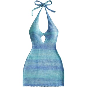 image:imageGORGLITTER Womens Crochet Halter Mini Dress Cut Out Backless Knit SundressBlue Tie Dye