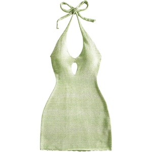 image:imageGORGLITTER Womens Crochet Halter Mini Dress Cut Out Backless Knit SundressGreen