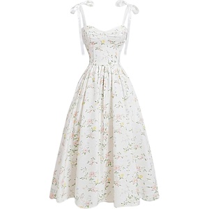 image:imageGORGLITTER Womens Floral Tea Party Dresses Summer Easter Bow Tie Cocktail Prom Wedding Guest Vacation Sun Midi DressWhite