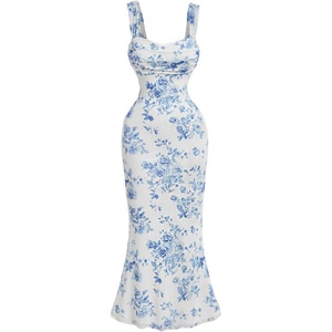 image:imageGORGLITTER Womens Floral Wedding Guest Bridal Shower Cocktail Midi DressesBlue and White