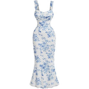 image:imageGORGLITTER Womens Floral Wedding Guest Bridal Shower Cocktail Midi DressesBlue and White Floral