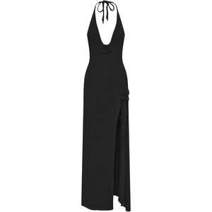image:imageGORGLITTER Womens Halter Crochet Maxi Dress Beach Bikini Swimsuit Cover UpBlack