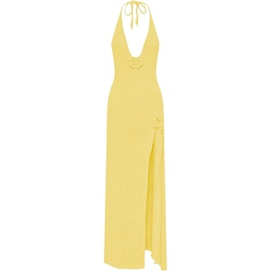 image:imageGORGLITTER Womens Halter Crochet Maxi Dress Beach Bikini Swimsuit Cover UpMustard Yellow
