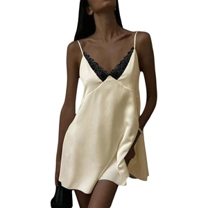 image:imageGORGLITTER Womens Lace Satin Mini Dress Backless Wedding Guest DressesApricot