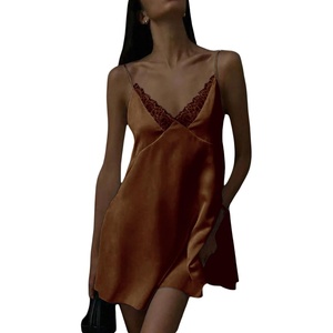 image:imageGORGLITTER Womens Lace Satin Mini Dress Backless Wedding Guest DressesBrown