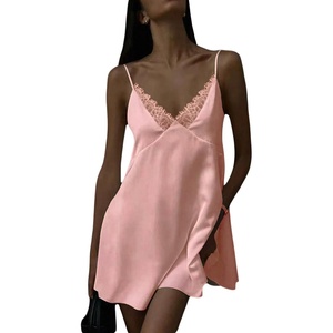 image:imageGORGLITTER Womens Lace Satin Mini Dress Backless Wedding Guest DressesSolid Pink