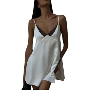 image:imageGORGLITTER Womens Lace Satin Mini Dress Backless Wedding Guest DressesWhite Lace Trim