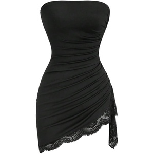 image:imageGORGLITTER Womens Lace Strapless Tube Dress Mini Wedding Guest Prom DressBlack