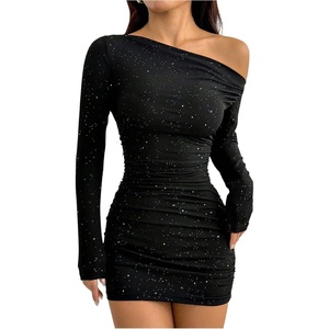 image:imageGORGLITTER Womens One Shoulder Sparkly Birthday Long Sleeve Mini DressesBlack