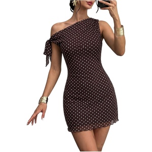 image:imageGORGLITTER Womens One Shoulder Wedding Guest Cocktail Mini DressesBrown Polka