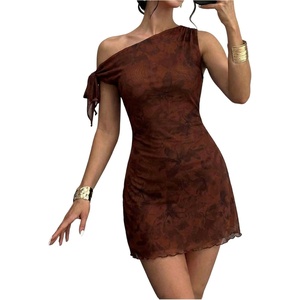 image:imageGORGLITTER Womens One Shoulder Wedding Guest Cocktail Mini DressesCoffee