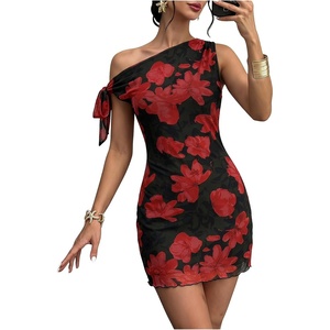 image:imageGORGLITTER Womens One Shoulder Wedding Guest Cocktail Mini DressesFloral Black