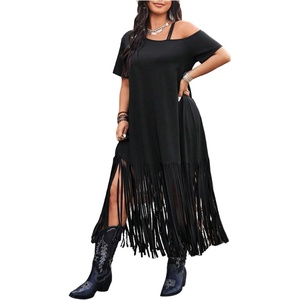 image:imageGORGLITTER Womens Plus Size Western Fringe Dress Cowgirl T Shirt DressesBlack