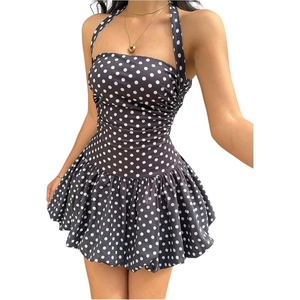 image:imageGORGLITTER Womens Polka Dots Halter Mini Dress Y2K Vintage Bubble DressesBlack