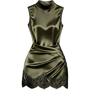 image:imageGORGLITTER Womens Satin Lace Mini Dresses Fall Wedding Guest Dress DressyArmy Green