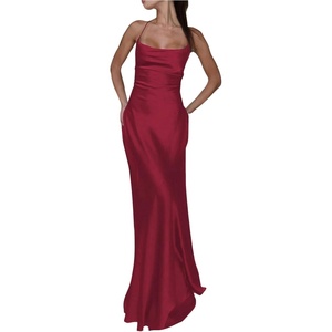image:imageGORGLITTER Womens Satin Maxi Dress Draped Halter Wedding Guest DressesBurgundy