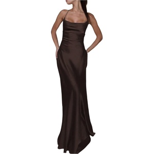 image:imageGORGLITTER Womens Satin Maxi Dress Draped Halter Wedding Guest DressesCoffee Brown