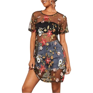 image:imageGORGLITTER Womens Sheer Embroidered Floral Mesh Dresses Top Y2K OutfitsBlack Floral
