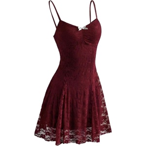 image:imageGORGLITTER Womens Y2k Lace Goth Mini Dress Mesh A Line Short DreesesBurgundy